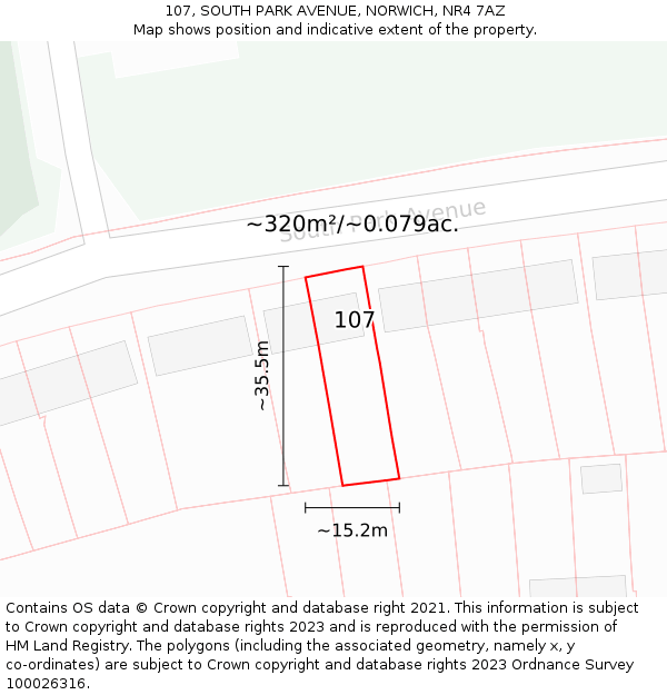 107, SOUTH PARK AVENUE, NORWICH, NR4 7AZ: Plot and title map