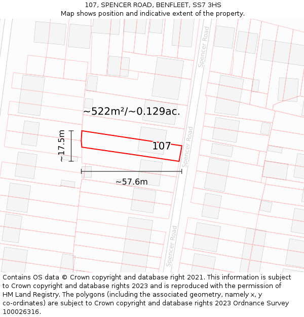 107, SPENCER ROAD, BENFLEET, SS7 3HS: Plot and title map