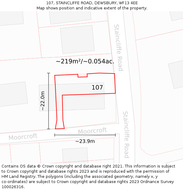 107, STAINCLIFFE ROAD, DEWSBURY, WF13 4EE: Plot and title map