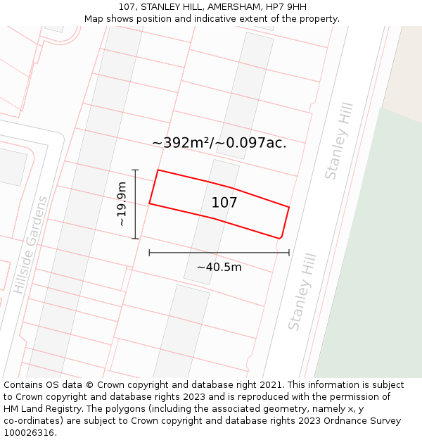 107, STANLEY HILL, AMERSHAM, HP7 9HH: Plot and title map