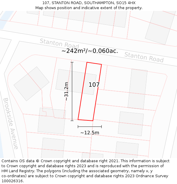 107, STANTON ROAD, SOUTHAMPTON, SO15 4HX: Plot and title map