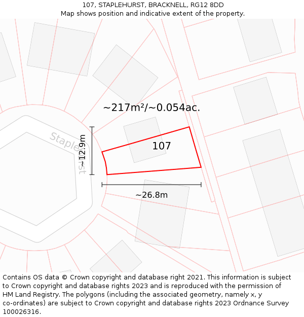 107, STAPLEHURST, BRACKNELL, RG12 8DD: Plot and title map