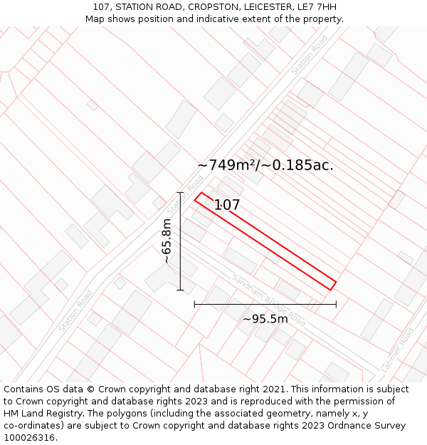 107, STATION ROAD, CROPSTON, LEICESTER, LE7 7HH: Plot and title map