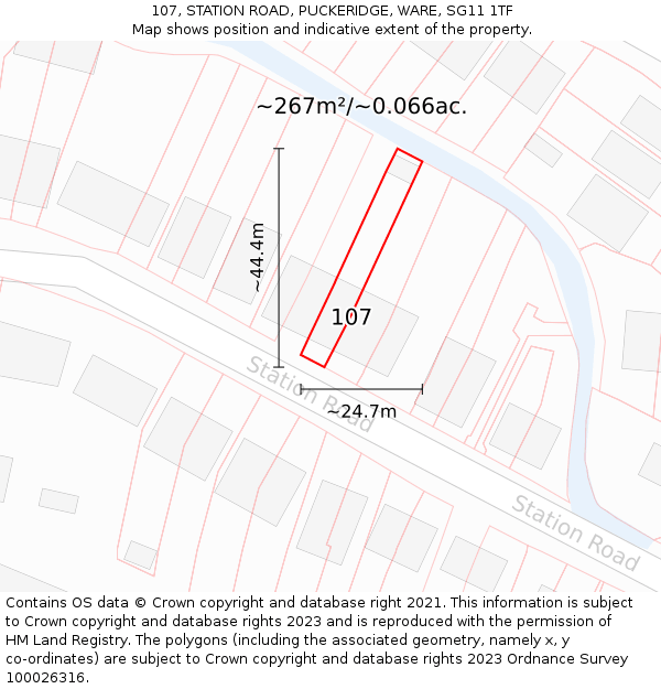 107, STATION ROAD, PUCKERIDGE, WARE, SG11 1TF: Plot and title map