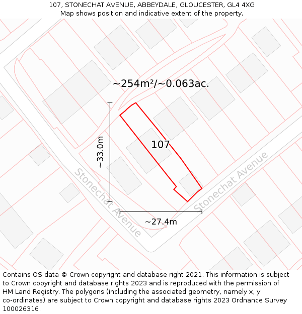 107, STONECHAT AVENUE, ABBEYDALE, GLOUCESTER, GL4 4XG: Plot and title map
