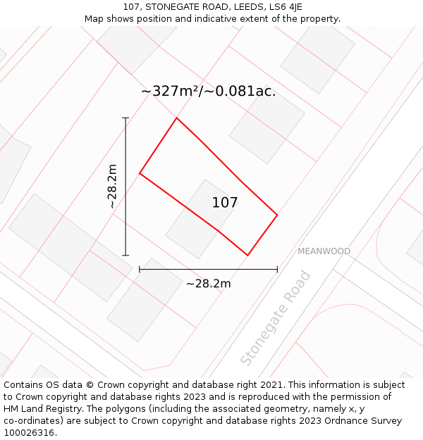 107, STONEGATE ROAD, LEEDS, LS6 4JE: Plot and title map