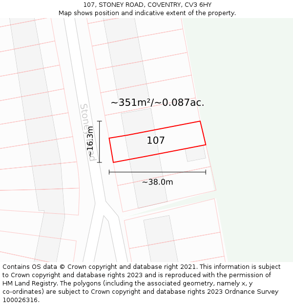 107, STONEY ROAD, COVENTRY, CV3 6HY: Plot and title map