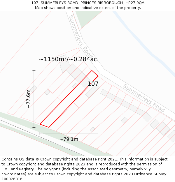 107, SUMMERLEYS ROAD, PRINCES RISBOROUGH, HP27 9QA: Plot and title map