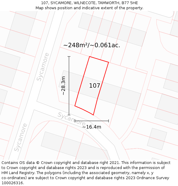107, SYCAMORE, WILNECOTE, TAMWORTH, B77 5HE: Plot and title map
