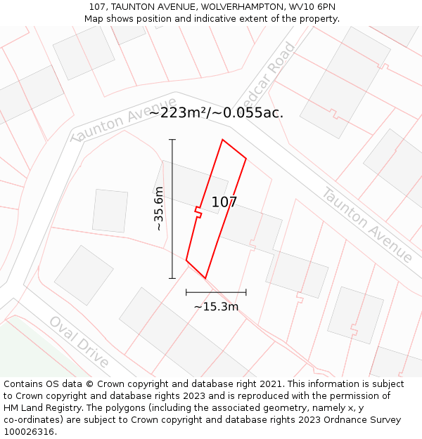 107, TAUNTON AVENUE, WOLVERHAMPTON, WV10 6PN: Plot and title map