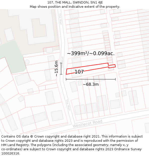 107, THE MALL, SWINDON, SN1 4JE: Plot and title map