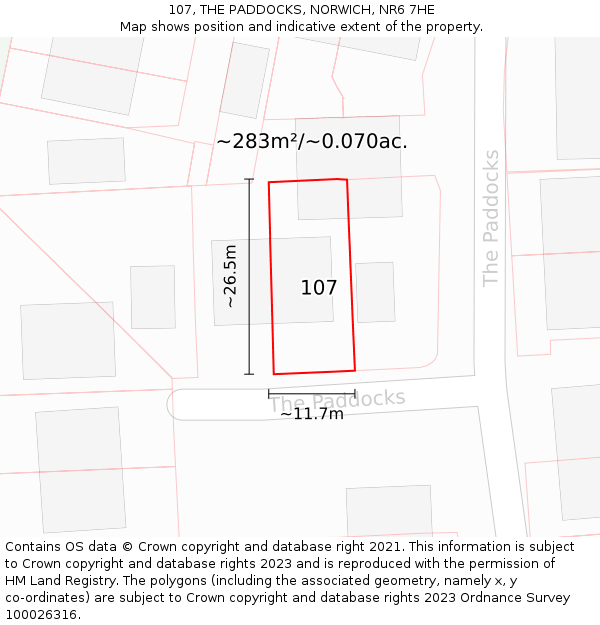 107, THE PADDOCKS, NORWICH, NR6 7HE: Plot and title map