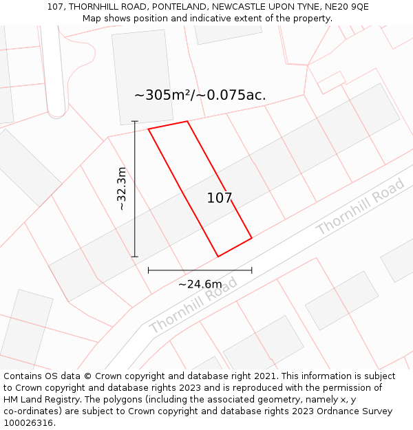 107, THORNHILL ROAD, PONTELAND, NEWCASTLE UPON TYNE, NE20 9QE: Plot and title map