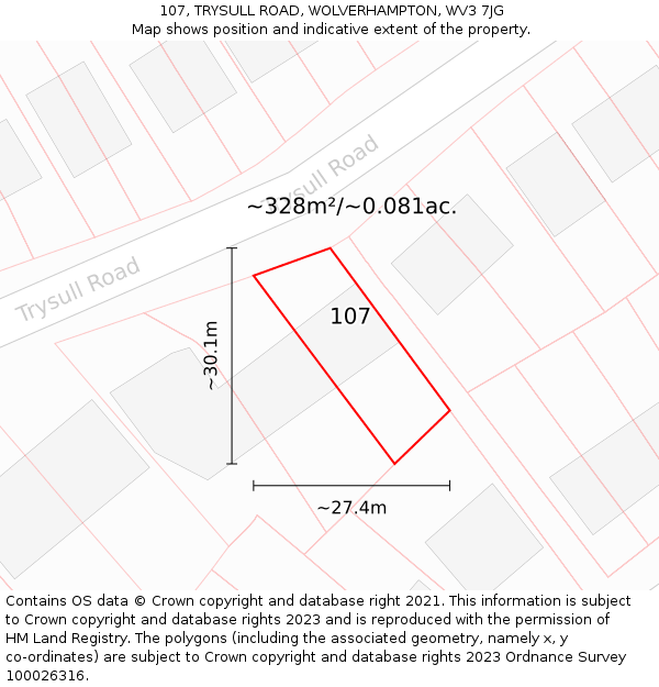 107, TRYSULL ROAD, WOLVERHAMPTON, WV3 7JG: Plot and title map