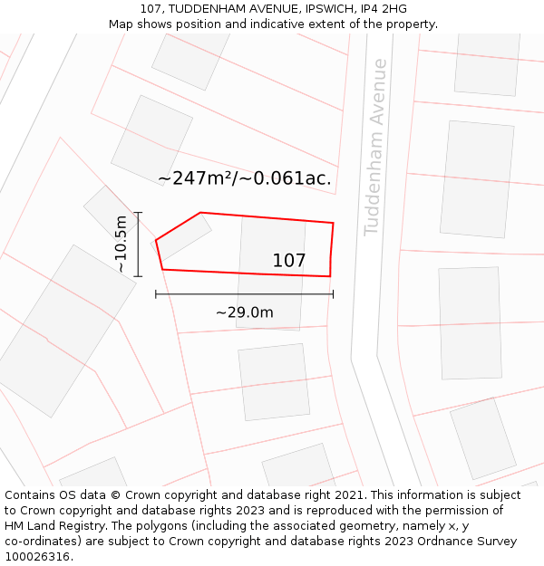 107, TUDDENHAM AVENUE, IPSWICH, IP4 2HG: Plot and title map