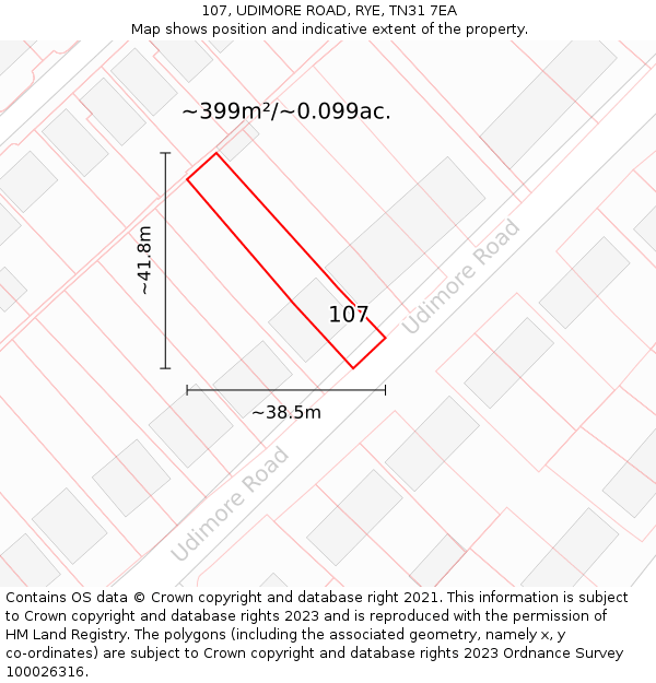 107, UDIMORE ROAD, RYE, TN31 7EA: Plot and title map