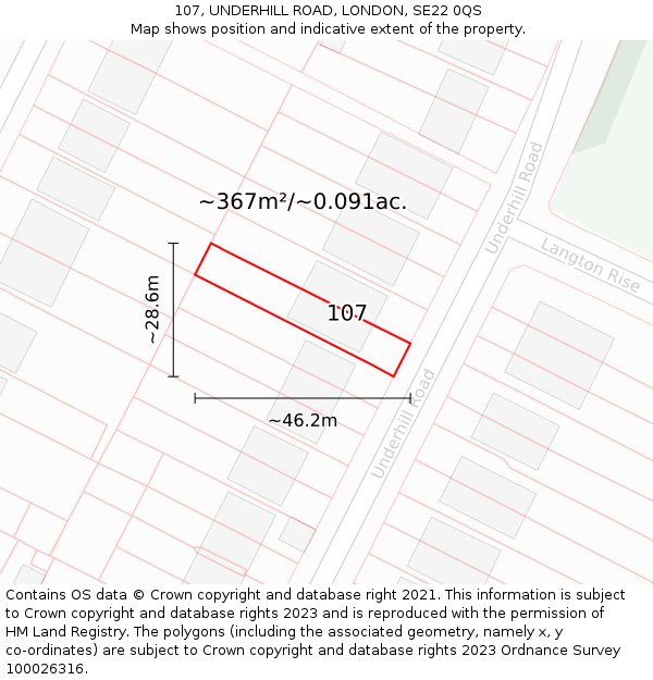 107, UNDERHILL ROAD, LONDON, SE22 0QS: Plot and title map