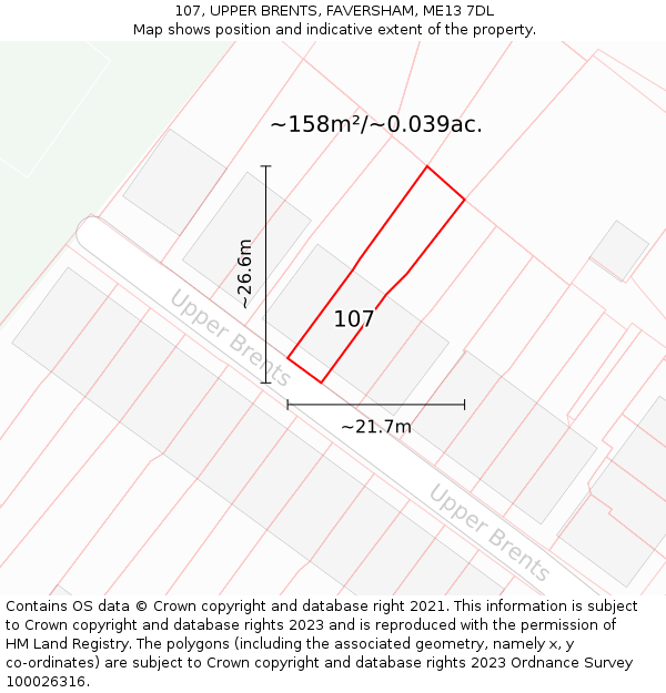 107, UPPER BRENTS, FAVERSHAM, ME13 7DL: Plot and title map