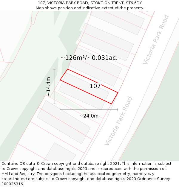 107, VICTORIA PARK ROAD, STOKE-ON-TRENT, ST6 6DY: Plot and title map