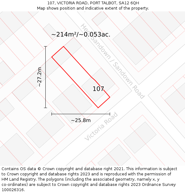 107, VICTORIA ROAD, PORT TALBOT, SA12 6QH: Plot and title map