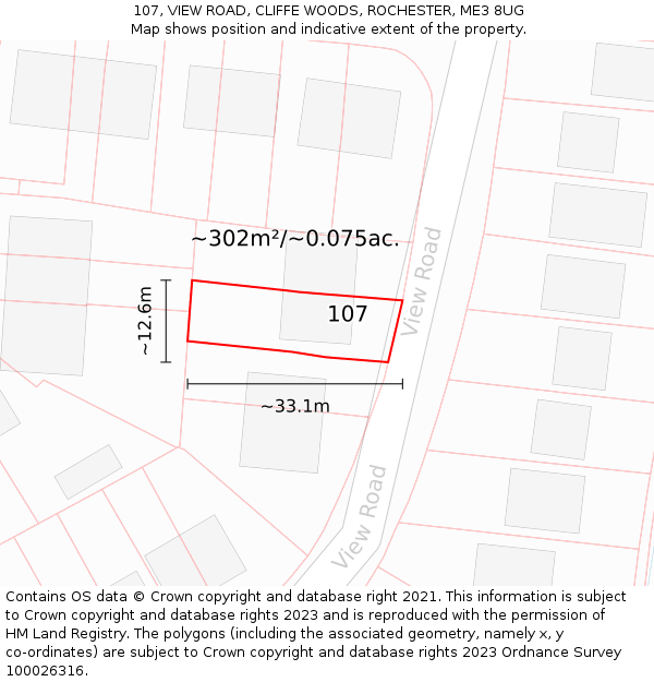 107, VIEW ROAD, CLIFFE WOODS, ROCHESTER, ME3 8UG: Plot and title map