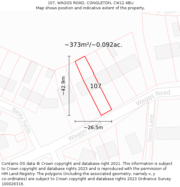 107, WAGGS ROAD, CONGLETON, CW12 4BU: Plot and title map