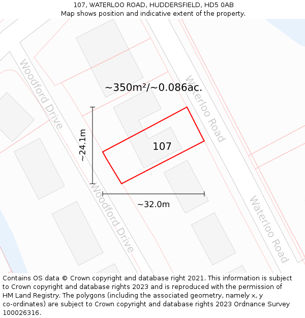 107, WATERLOO ROAD, HUDDERSFIELD, HD5 0AB: Plot and title map