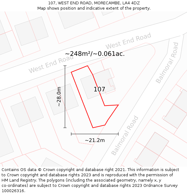107, WEST END ROAD, MORECAMBE, LA4 4DZ: Plot and title map
