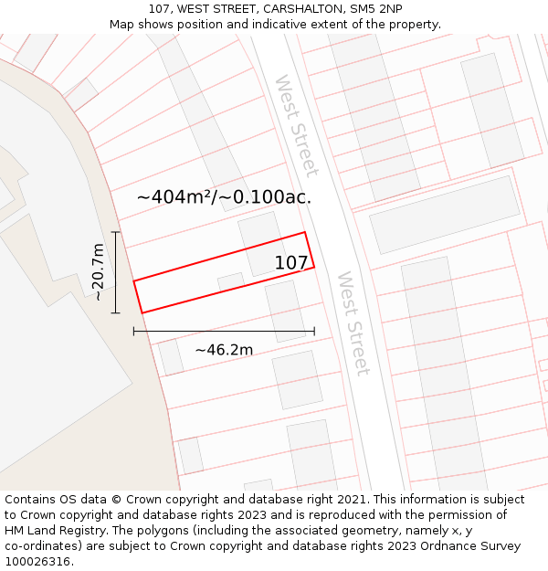 107, WEST STREET, CARSHALTON, SM5 2NP: Plot and title map
