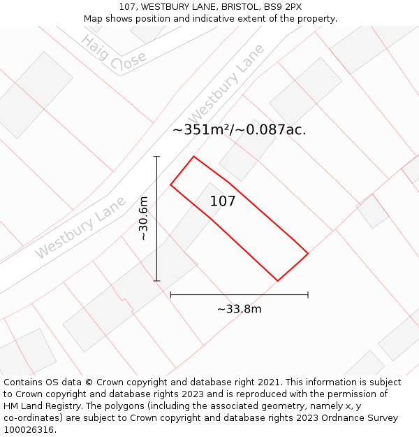 107, WESTBURY LANE, BRISTOL, BS9 2PX: Plot and title map