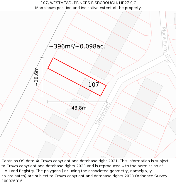 107, WESTMEAD, PRINCES RISBOROUGH, HP27 9JG: Plot and title map
