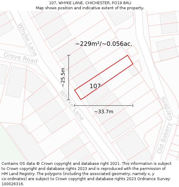107, WHYKE LANE, CHICHESTER, PO19 8AU: Plot and title map