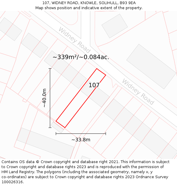 107, WIDNEY ROAD, KNOWLE, SOLIHULL, B93 9EA: Plot and title map