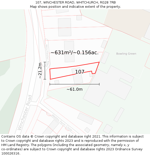 107, WINCHESTER ROAD, WHITCHURCH, RG28 7RB: Plot and title map