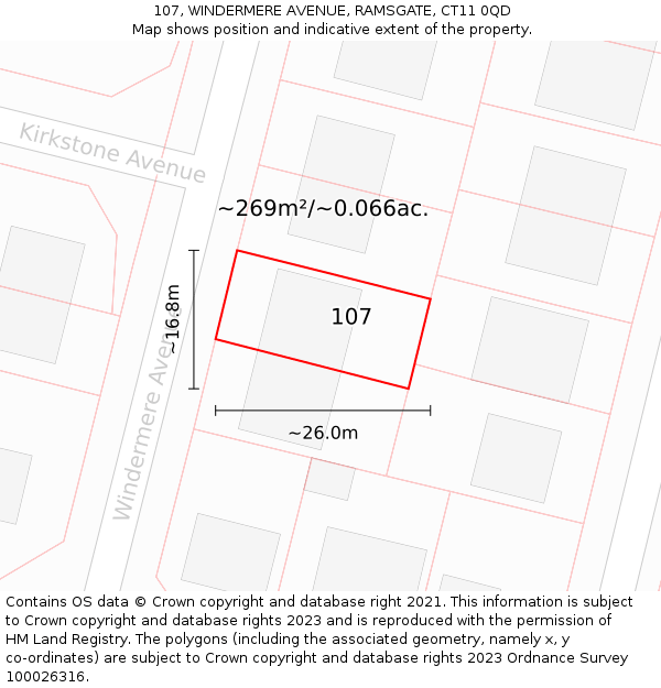 107, WINDERMERE AVENUE, RAMSGATE, CT11 0QD: Plot and title map