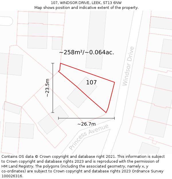 107, WINDSOR DRIVE, LEEK, ST13 6NW: Plot and title map
