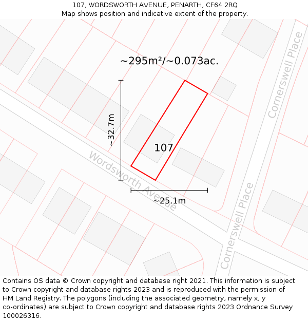 107, WORDSWORTH AVENUE, PENARTH, CF64 2RQ: Plot and title map