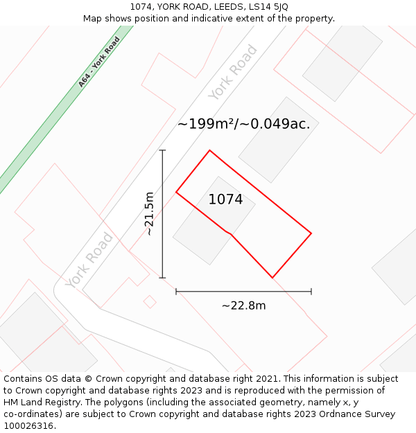 1074, YORK ROAD, LEEDS, LS14 5JQ: Plot and title map