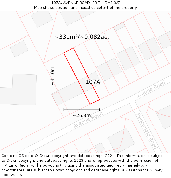 107A, AVENUE ROAD, ERITH, DA8 3AT: Plot and title map