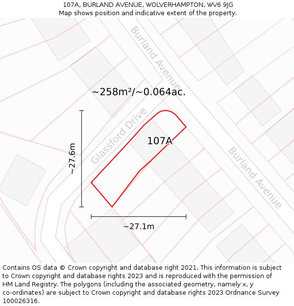 107A, BURLAND AVENUE, WOLVERHAMPTON, WV6 9JG: Plot and title map