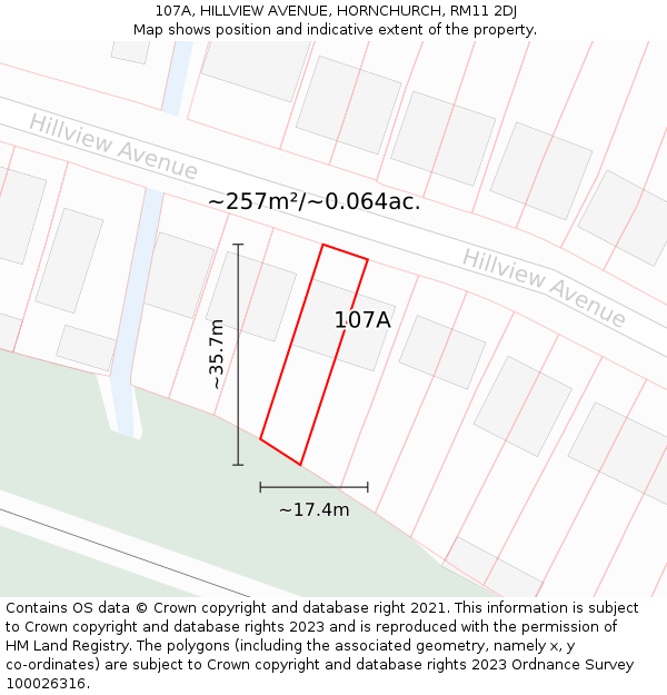 107A, HILLVIEW AVENUE, HORNCHURCH, RM11 2DJ: Plot and title map