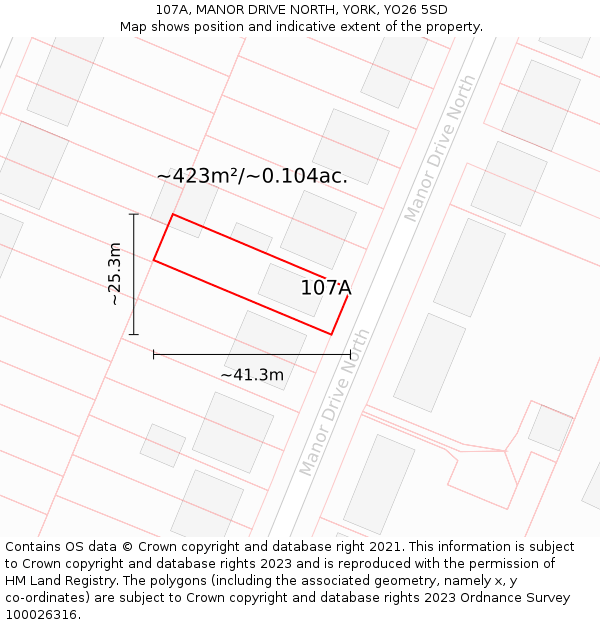 107A, MANOR DRIVE NORTH, YORK, YO26 5SD: Plot and title map