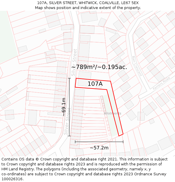 107A, SILVER STREET, WHITWICK, COALVILLE, LE67 5EX: Plot and title map