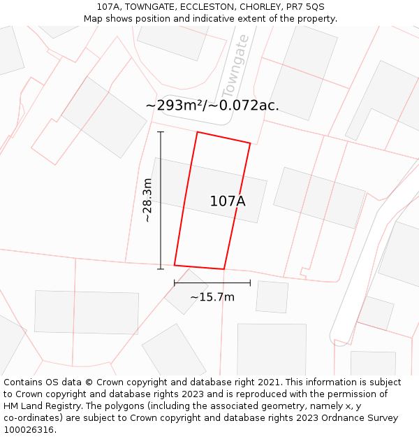107A, TOWNGATE, ECCLESTON, CHORLEY, PR7 5QS: Plot and title map