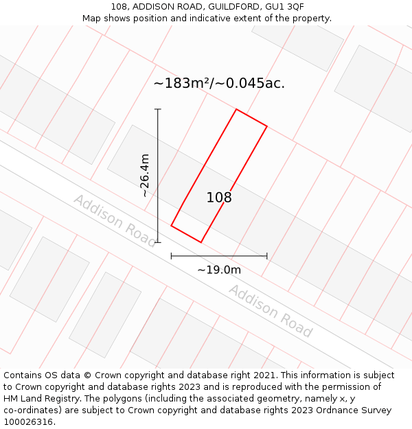 108, ADDISON ROAD, GUILDFORD, GU1 3QF: Plot and title map