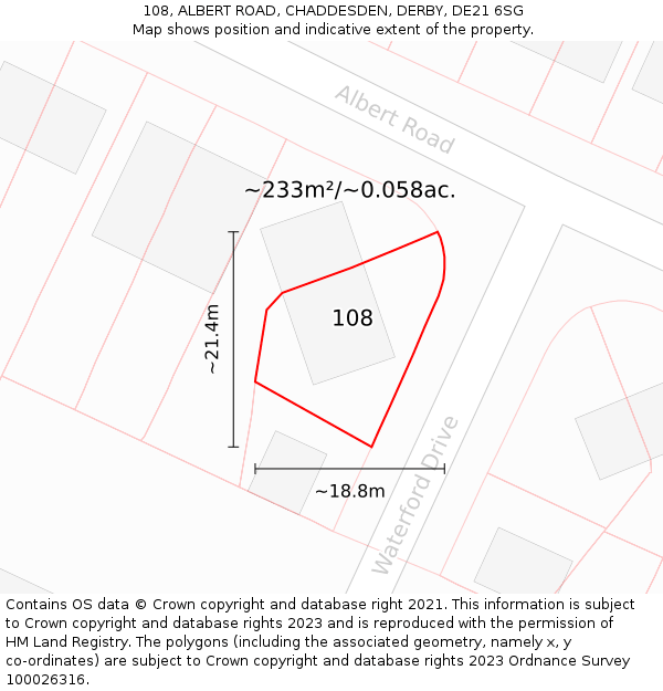 108, ALBERT ROAD, CHADDESDEN, DERBY, DE21 6SG: Plot and title map