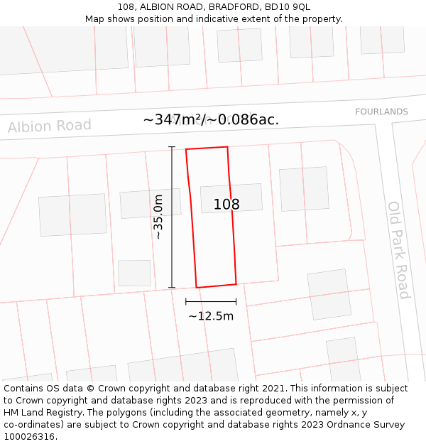 108, ALBION ROAD, BRADFORD, BD10 9QL: Plot and title map