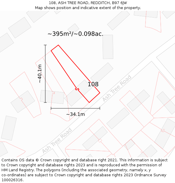 108, ASH TREE ROAD, REDDITCH, B97 6JW: Plot and title map