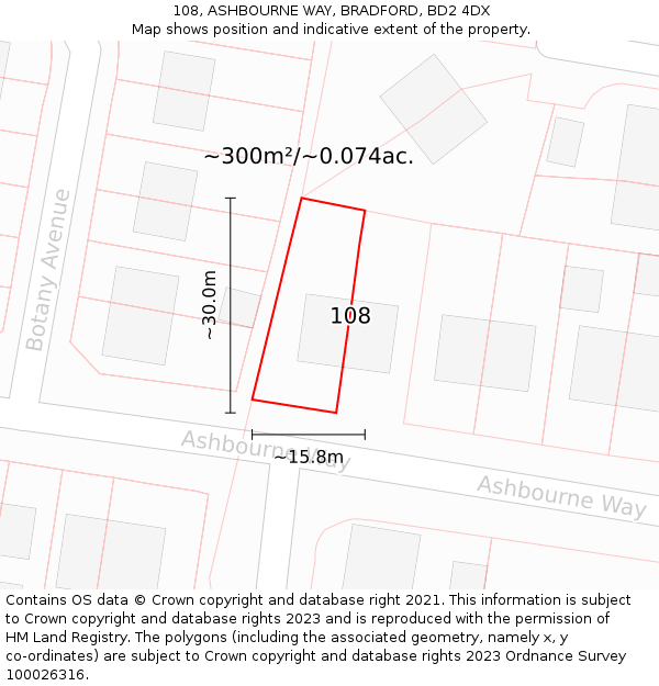 108, ASHBOURNE WAY, BRADFORD, BD2 4DX: Plot and title map