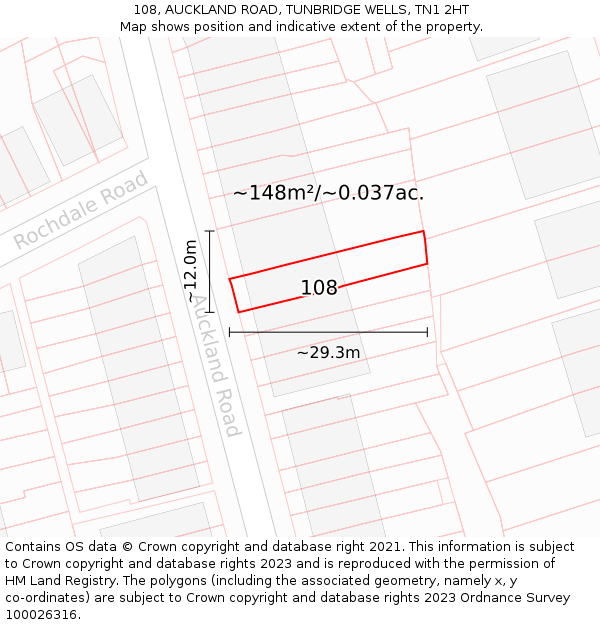 108, AUCKLAND ROAD, TUNBRIDGE WELLS, TN1 2HT: Plot and title map